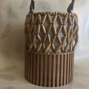 Zara-top handle wood bucket bag
